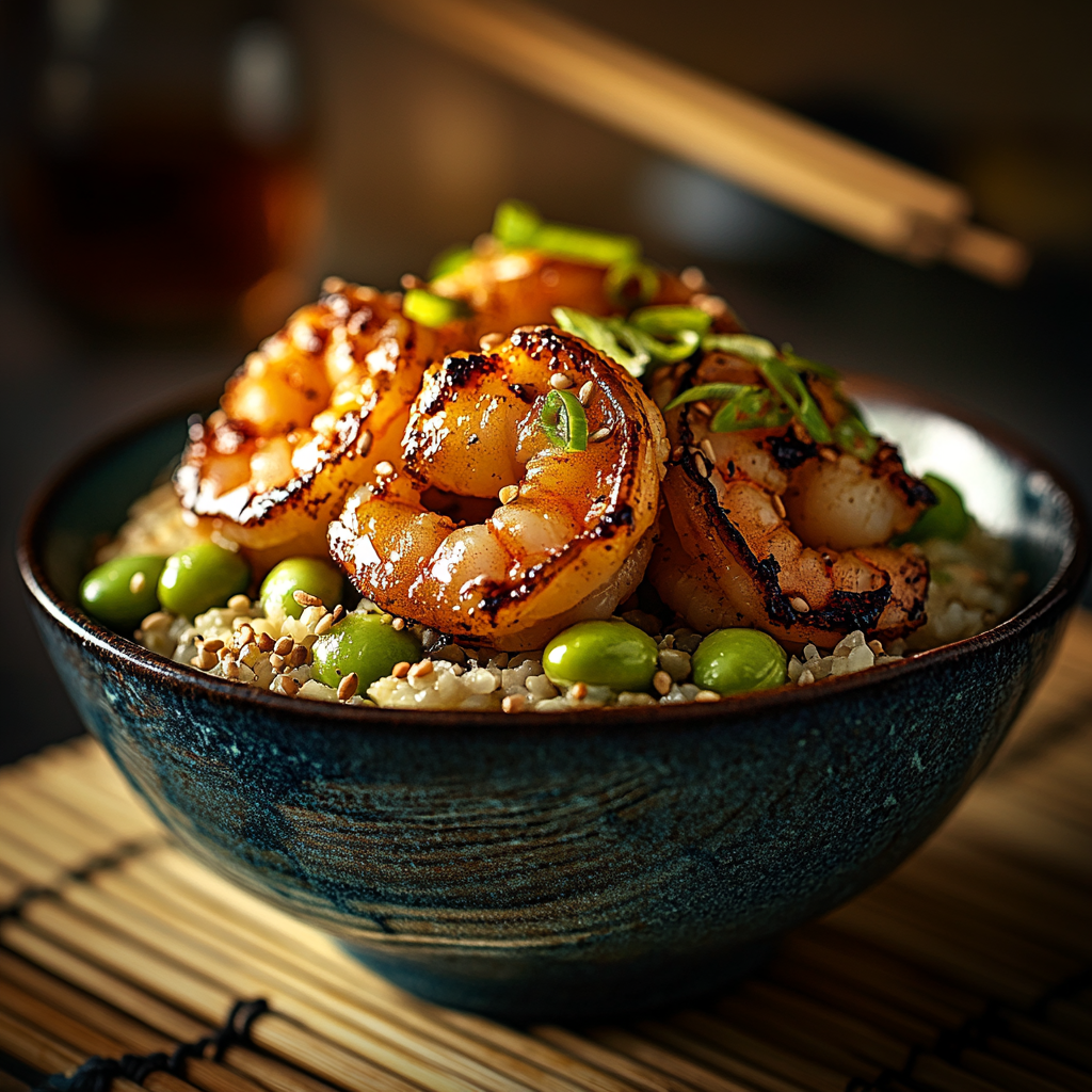 brown rice ginger lime shrimp bowl