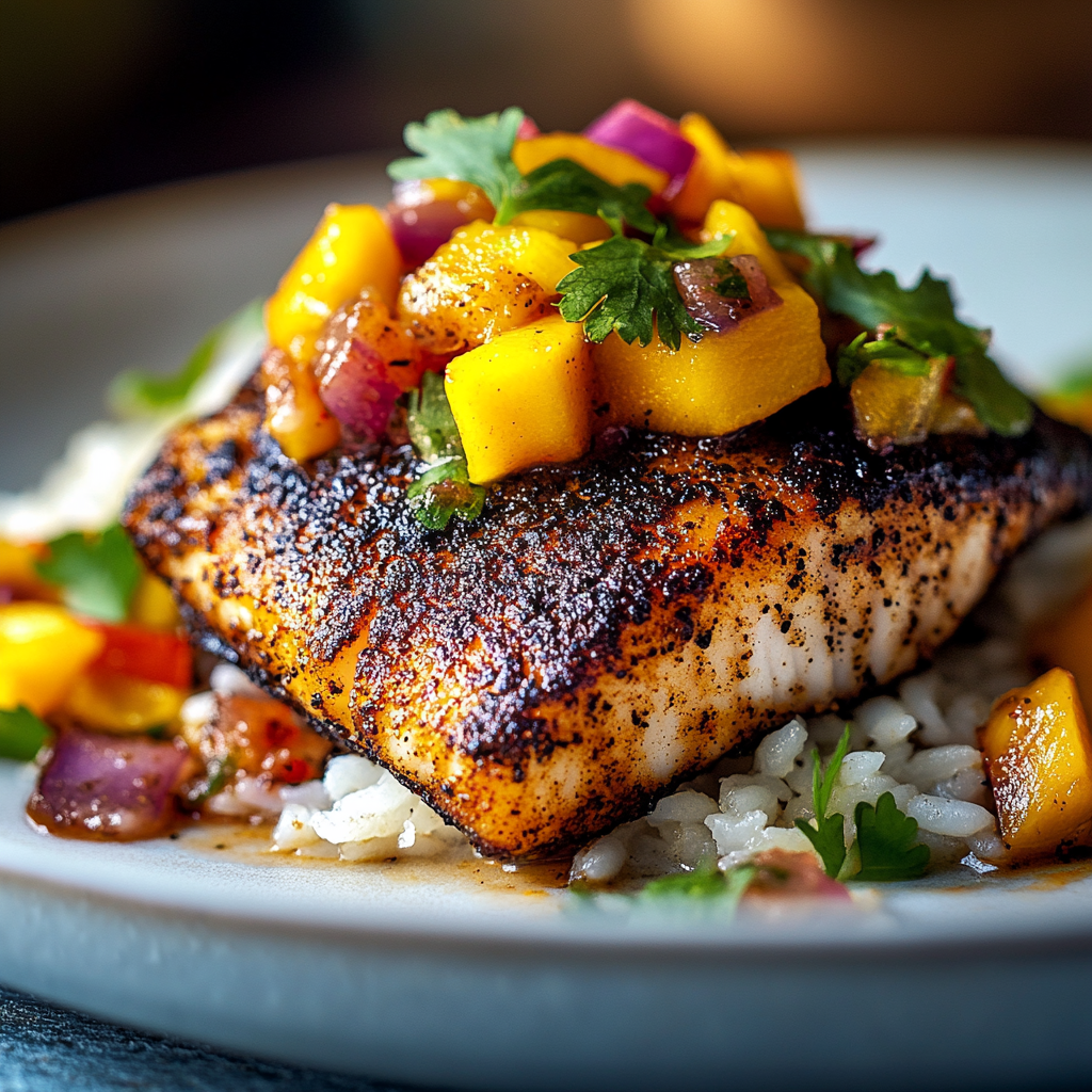 cajun blackened cod with mango salsa