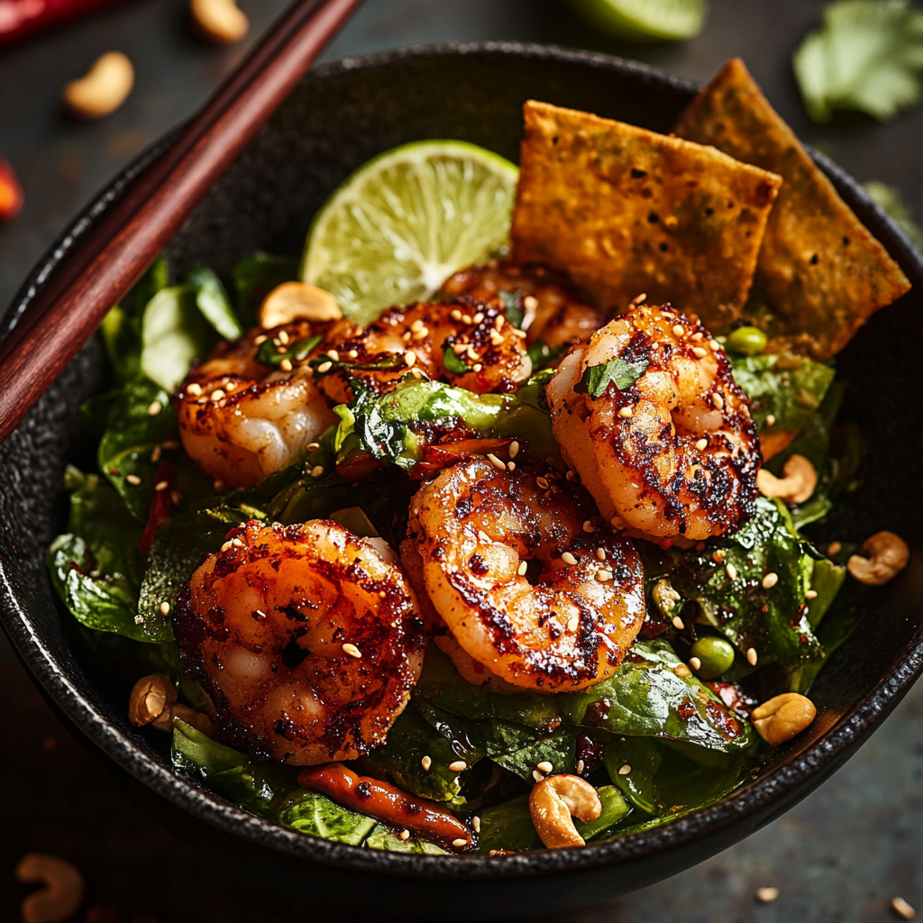 crispy chili lime shrimp wonton salad