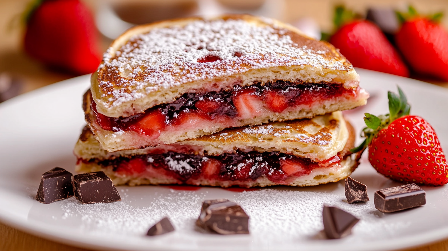 Dark Chocolate & Strawberry Pancake Sandwiches