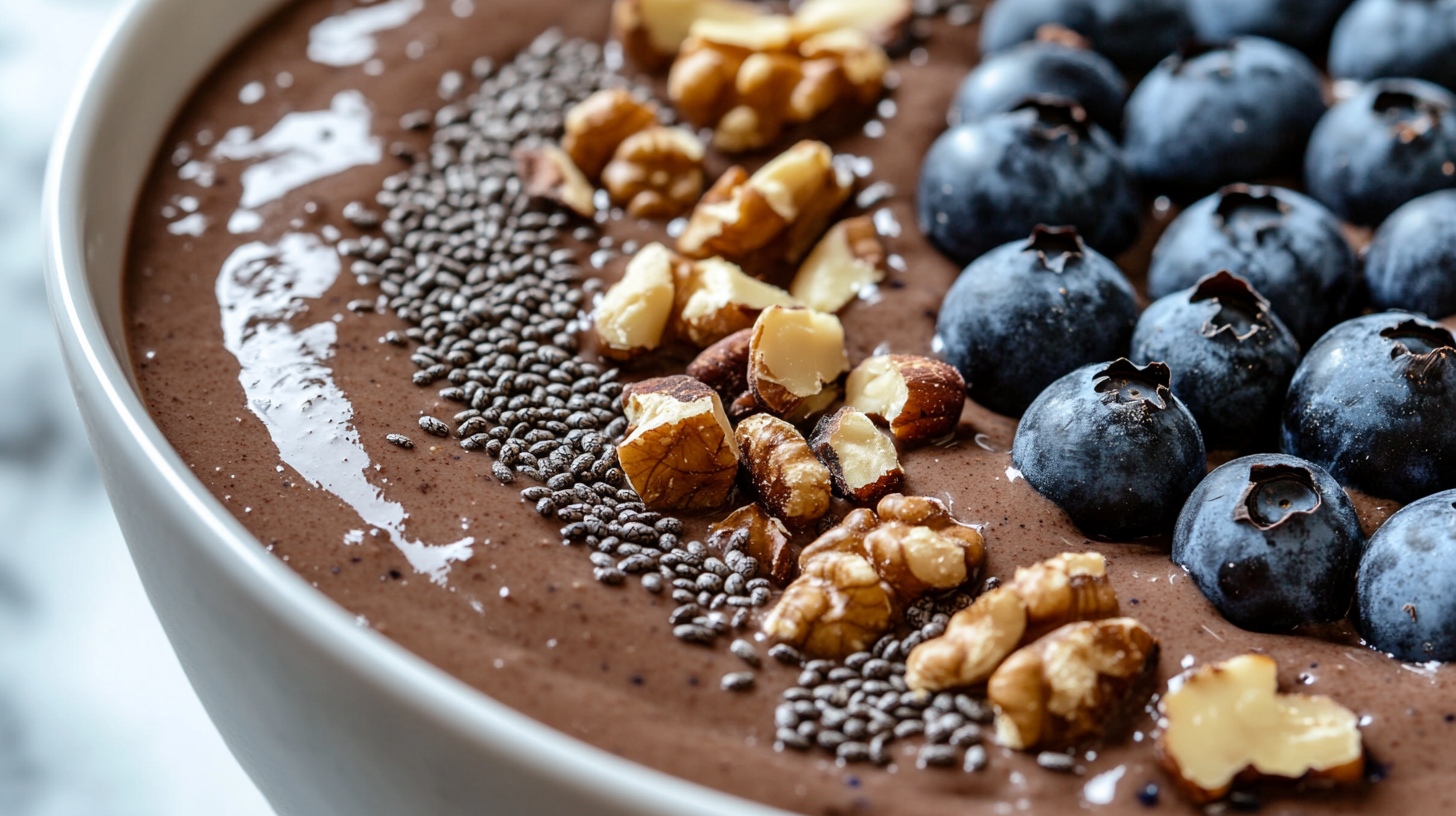 Dark Chocolate Tahini Smoothie Bowl with Blueberries & Walnuts
