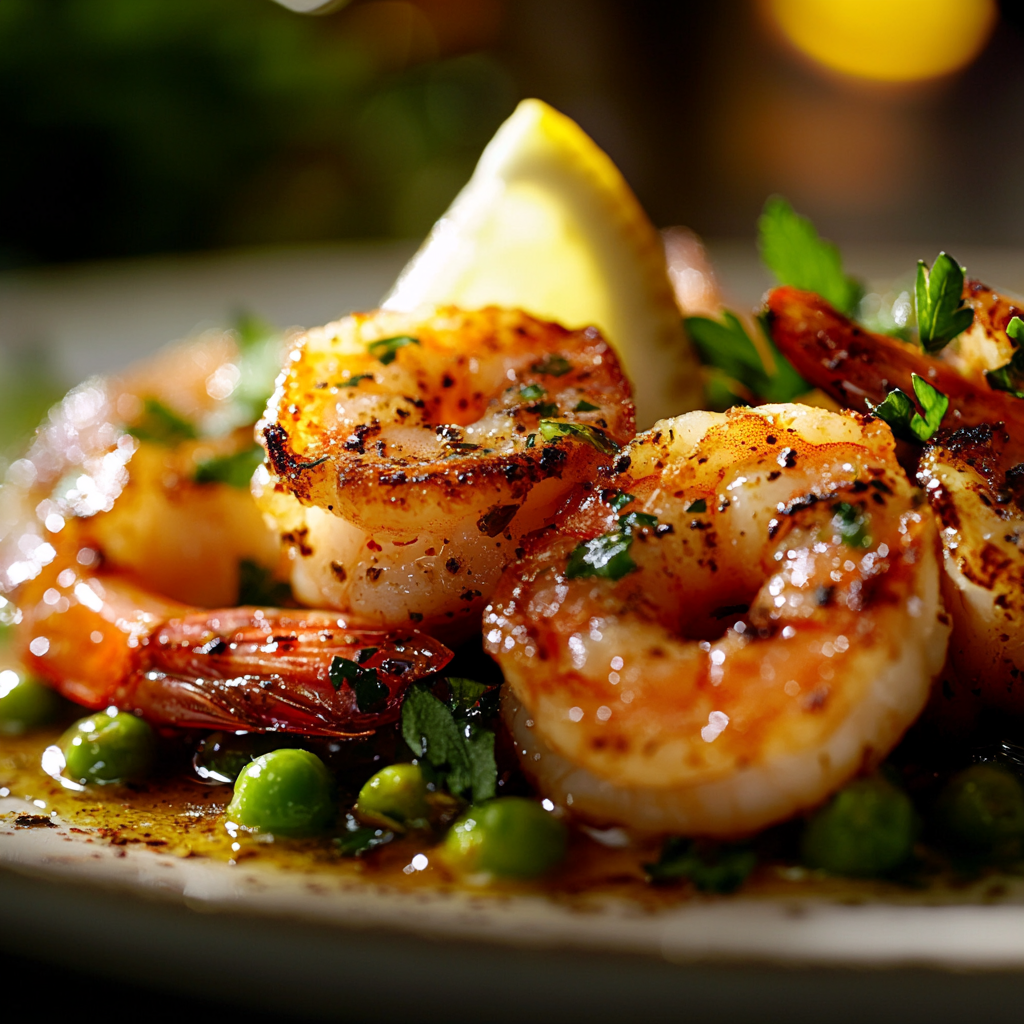 garlic butter shrimp with spring peas