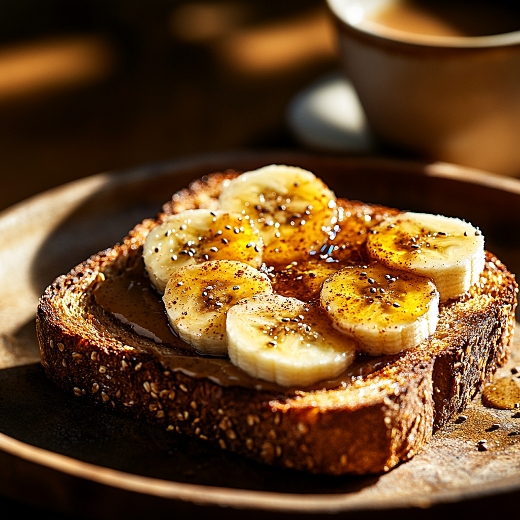 peanut butter & banana toast with cinnamon & chia