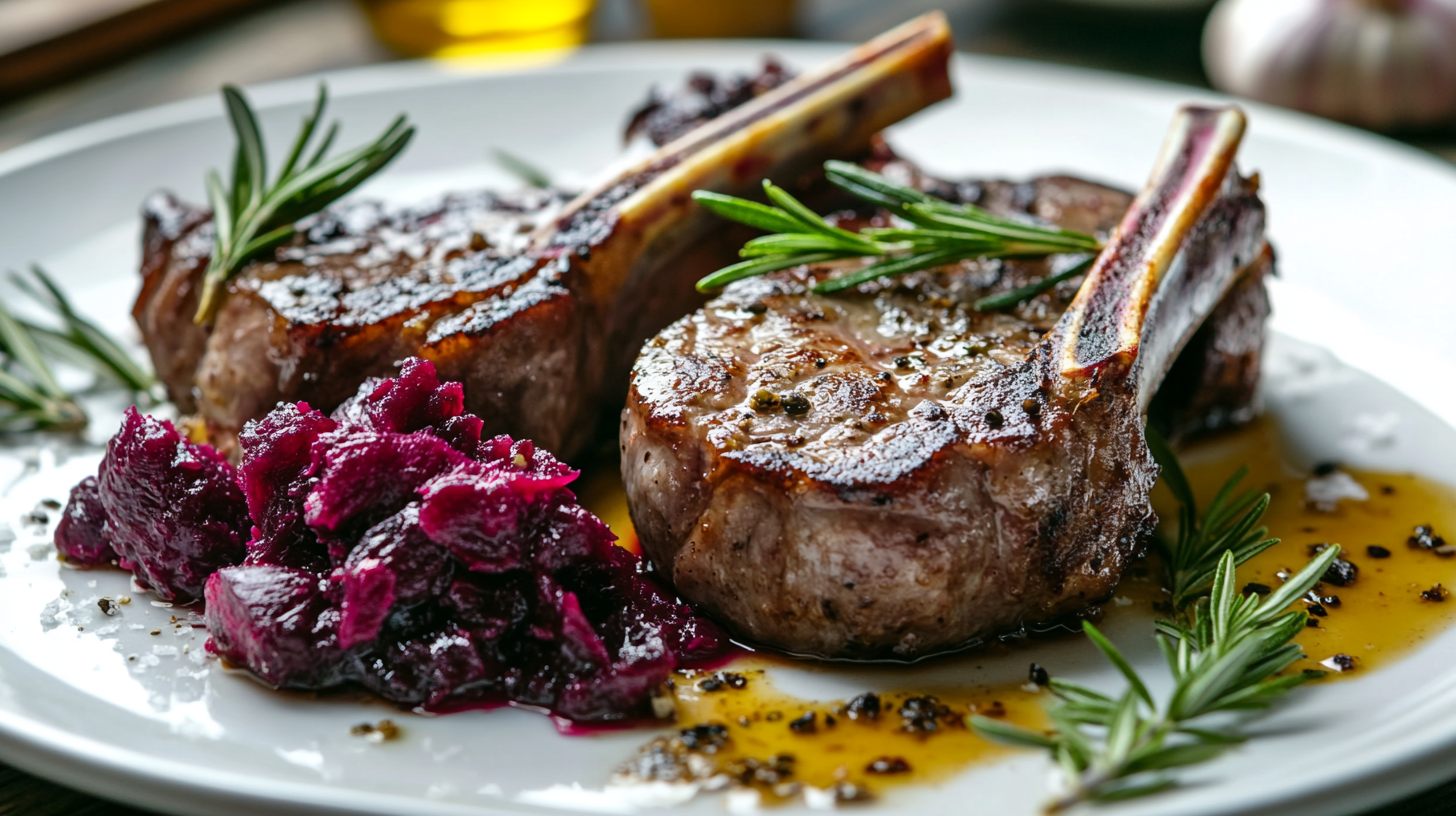 Seared Lamb Chops with Fermented Beet Relish & Rosemary