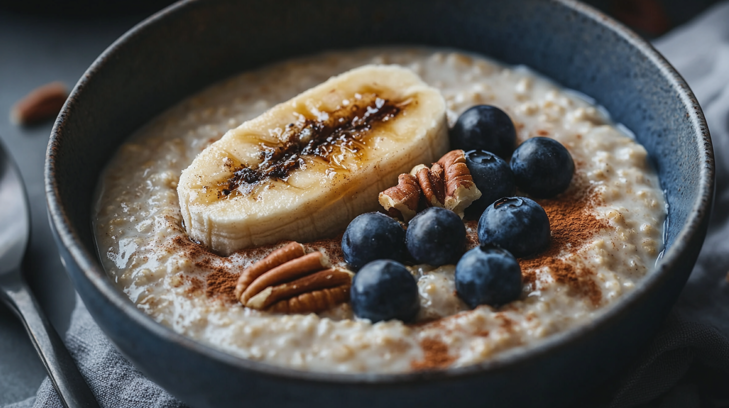 coconut milk steel cut oatmeal with brûléed banana