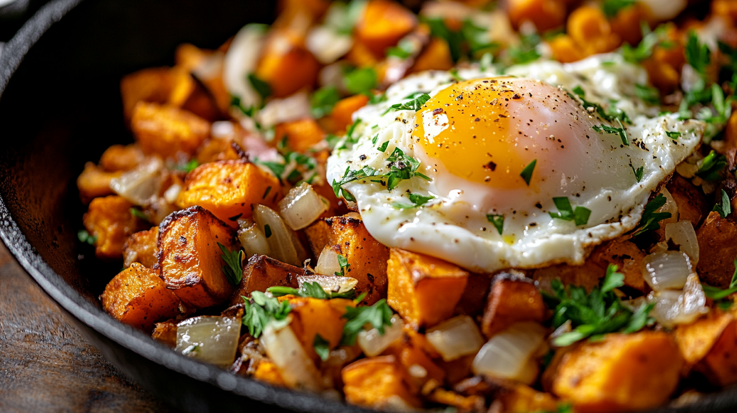 crispy sweet potato hash & poached egg