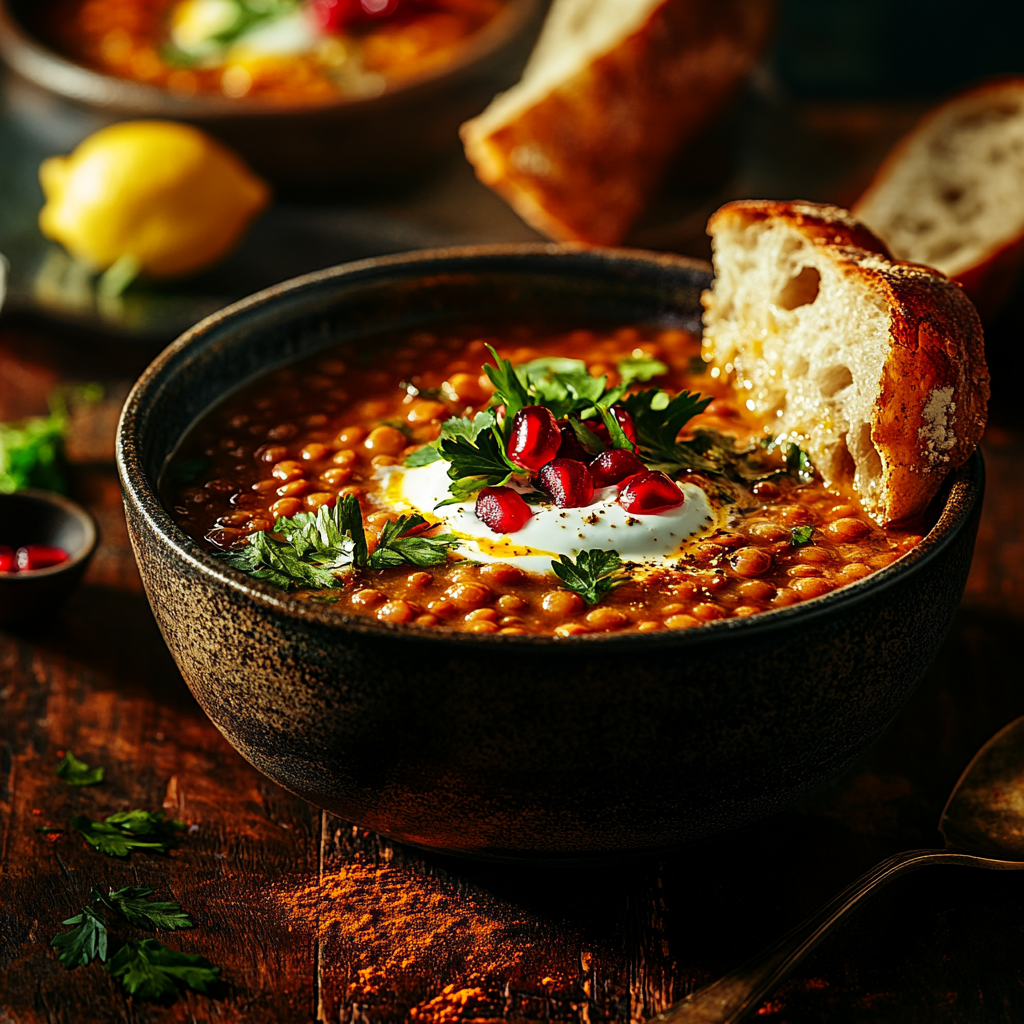 pomegranate power lentil soup