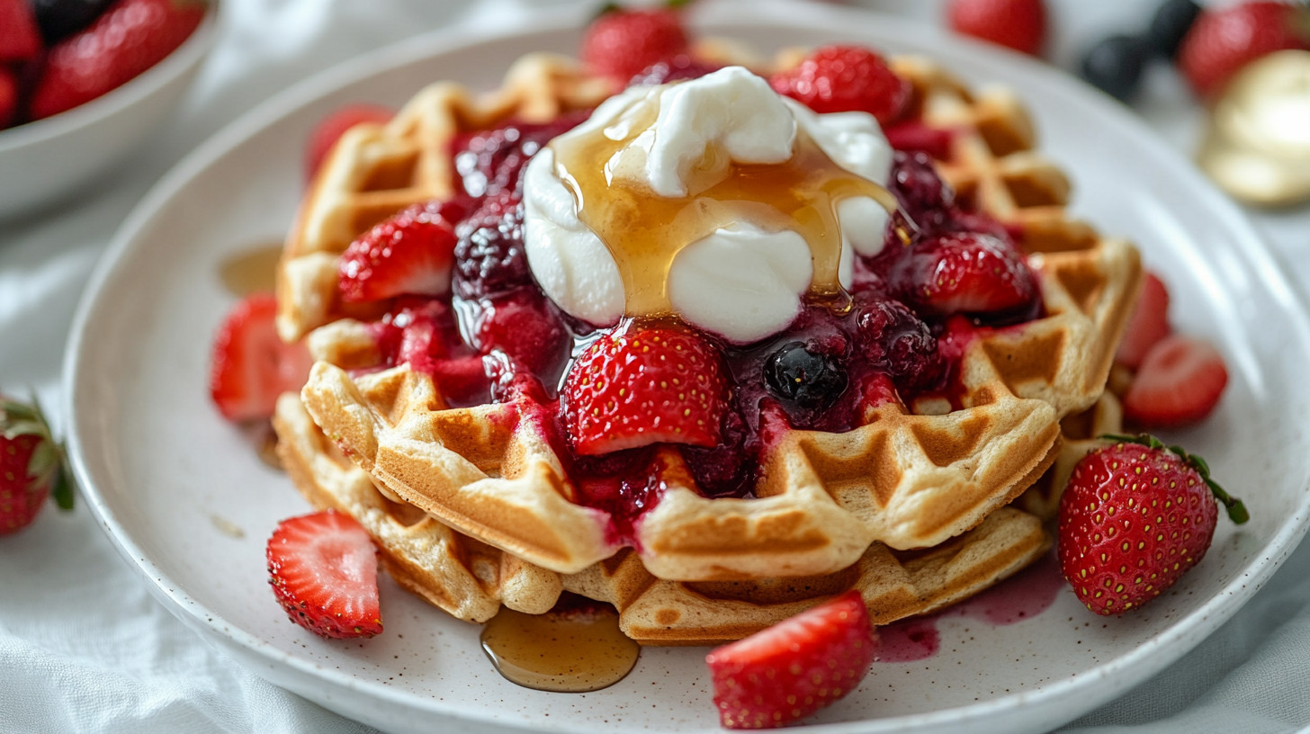 whole wheat waffles with warm berry blast